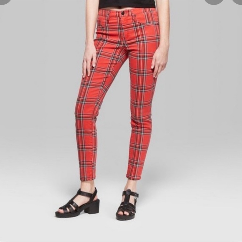 Wild Fable Red Plaid Tartan Pants Sz 0 christmas holiday
